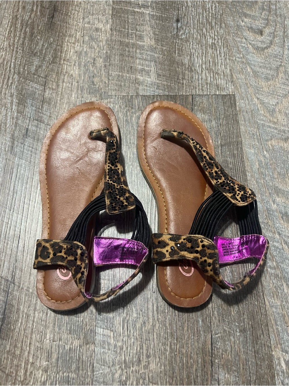 Girls Leopard Print Strap Sandals